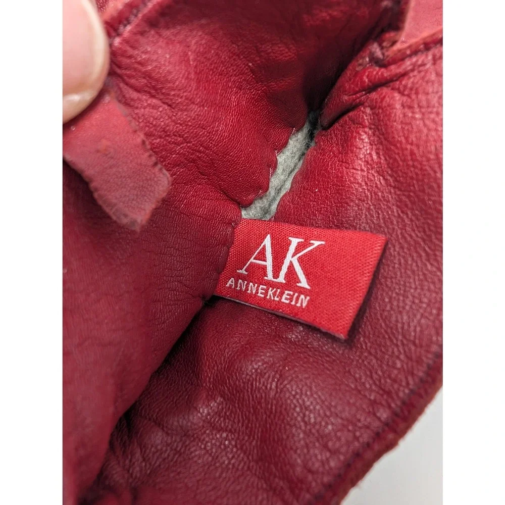 Anne Klein Red Leather Gloves Retro Glam Sze XL Lined Grommet Buckle City Winter